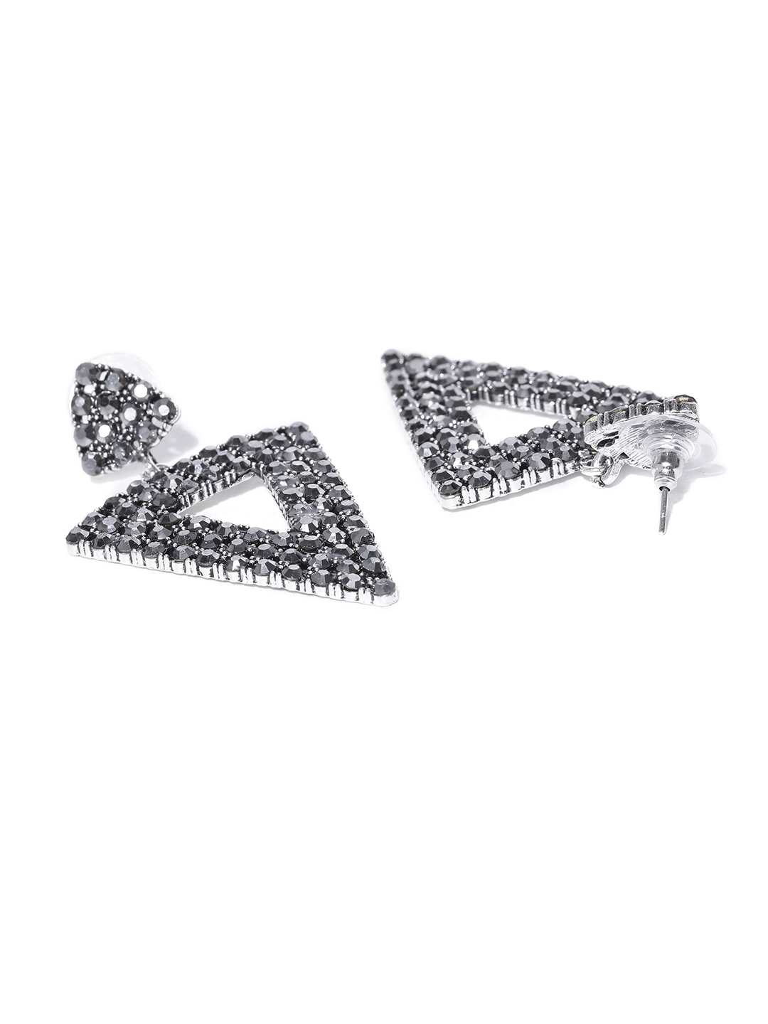 YouBella Grey Silver-Plated Geometric Drop Earrings